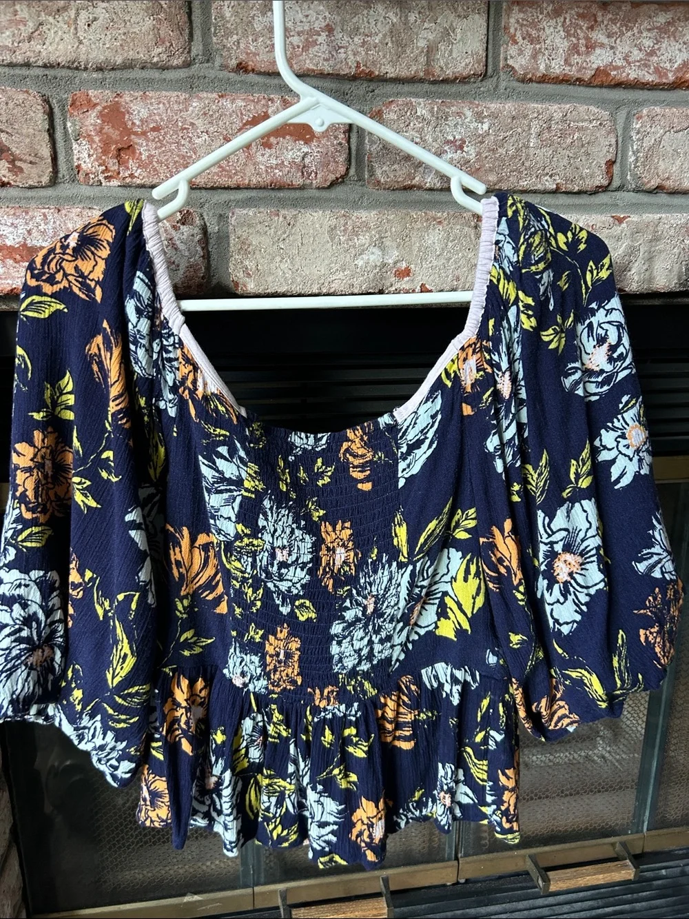 NWOT Free People Mirabella Blue Floral Wrap Top Puff Sleeve Blouse Women’sSize M